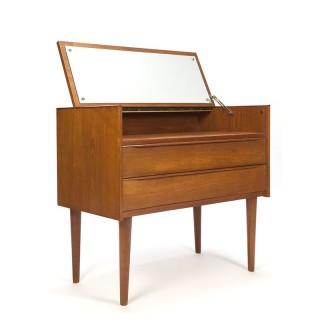 Teak vintage Danish dressing table with flap