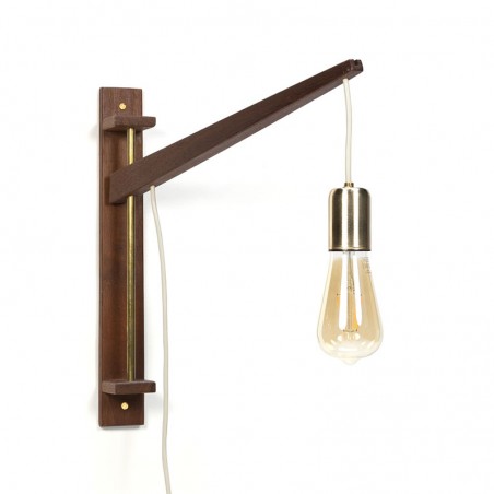 Vintage teak wall lamp with brass detail