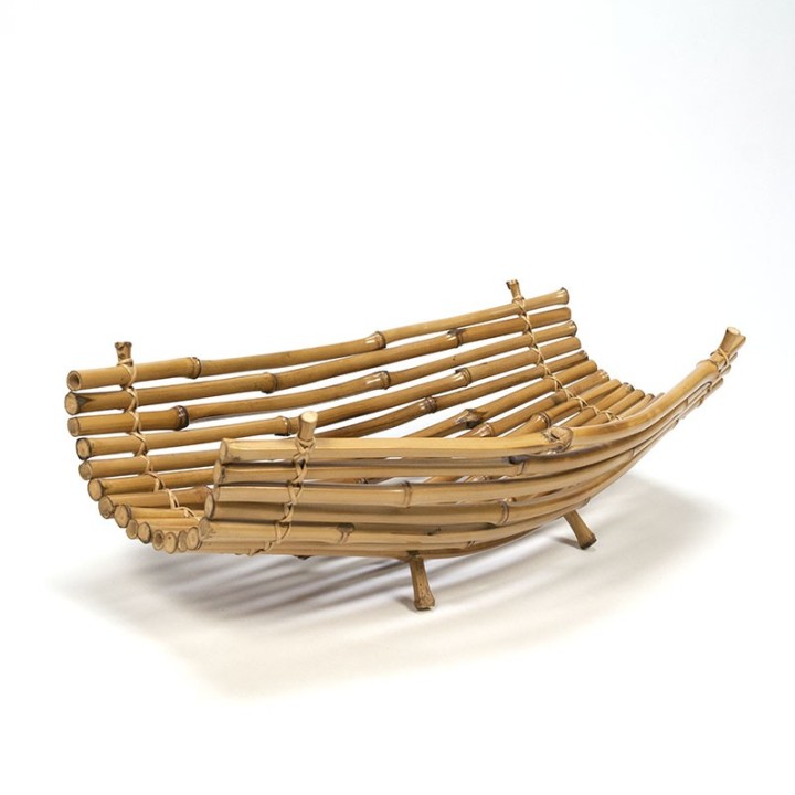 Zestiger jaren grote vintage bamboe fruitschaal