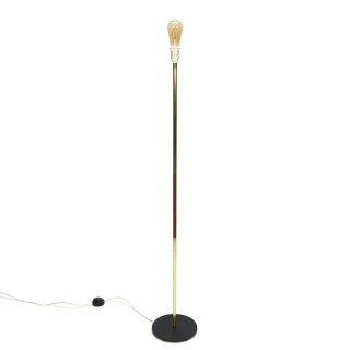 Minimalistische vintage vloerlamp teak en messing
