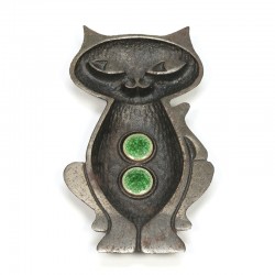 Vintage gietijzeren kat met groen detail uit Japan