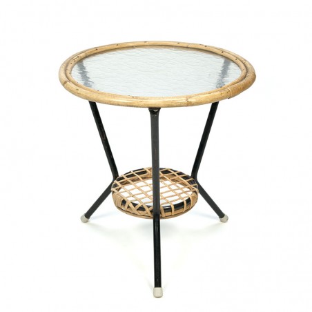 Wicker vintage coffee table with glass top