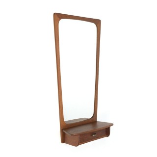 Teak vintage Danish mirror with small drawer