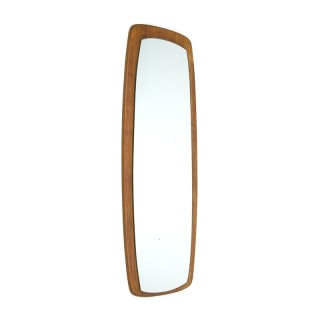 Elongated oval teak vintage mirror