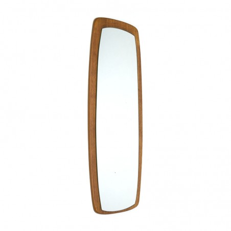 Langwerpige ovale teakhouten vintage spiegel