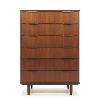 Tall model vintage teak chest of drawers from Denmark