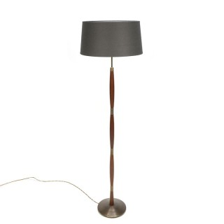 Staande vintage Deense lamp met messing en teak