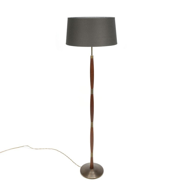 Staande vintage Deense lamp met messing en teak