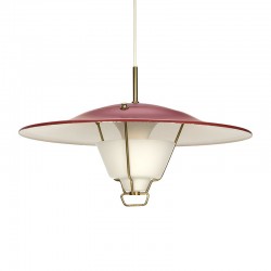 Vintage design hanglamp rood metalen kap met messing en glas