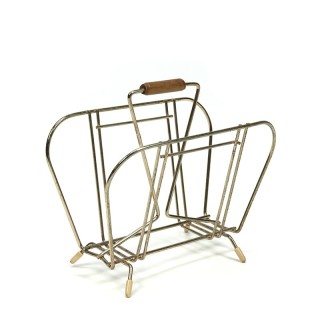 Vintage brass letter holder with teak detail