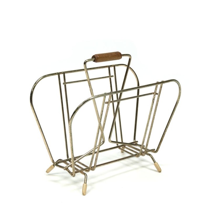 Vintage brievenhouder van messing met teak detail