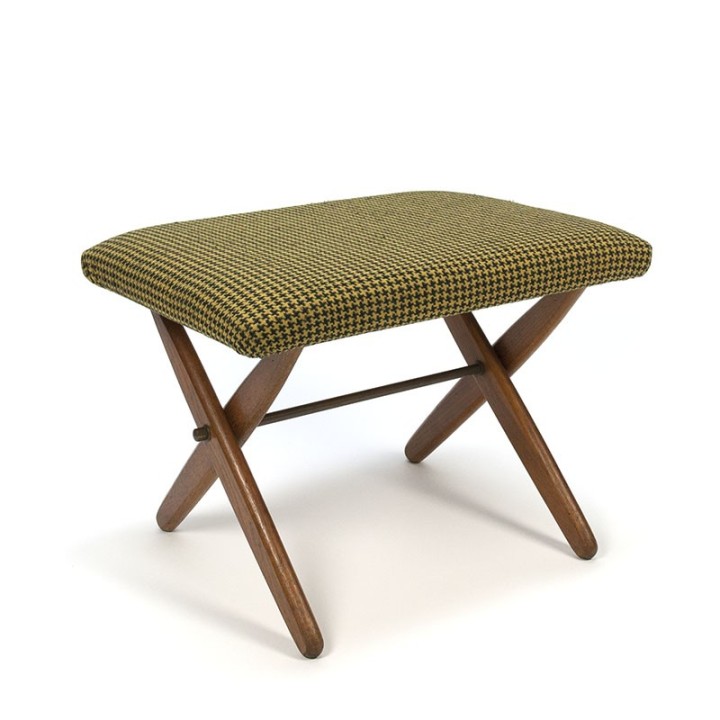 Deense vintage hocker met gekruist onderstel