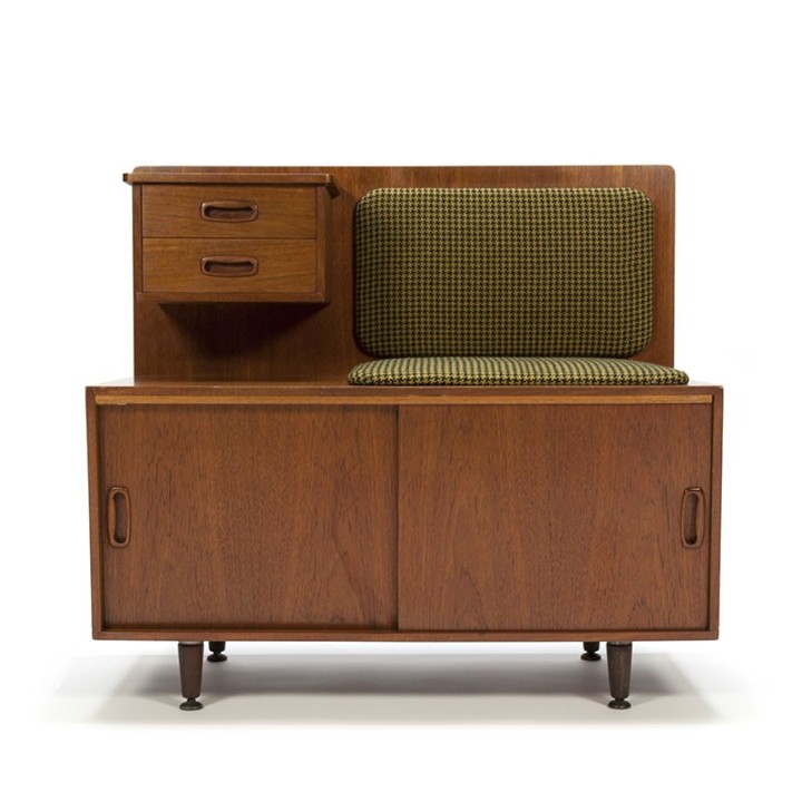Vintage teakhouten telefoon zitmeubel uit de zestiger jaren