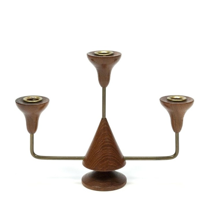 Vintage teak candlestick for 3 candles