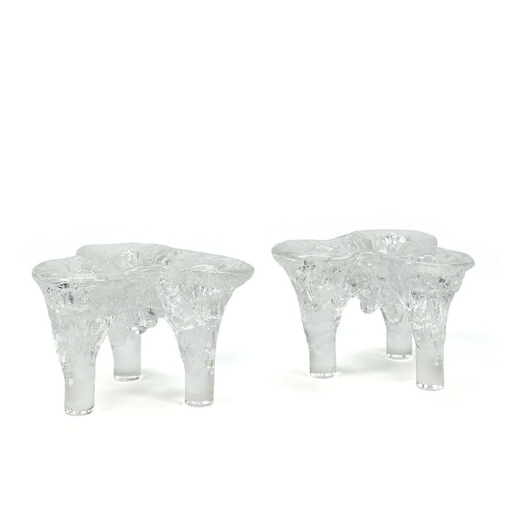 Set van 2 grote vintage glazen kosta boda kandelaars Icicle