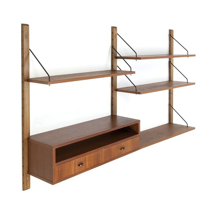 Danish vintage wall system in teak with small cabinet