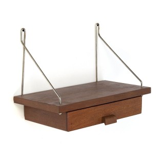 Teakhouten vintage Deens boekenplankje met lade