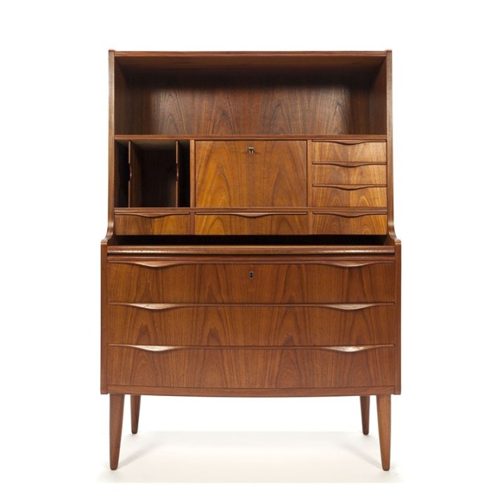 Luxe vintage teakhouten Deens secretaire meubel