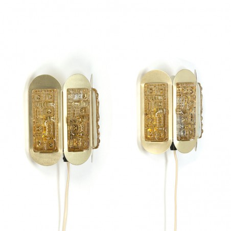 Set of 2 Vitrika wall lamps in brass and glass