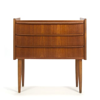Teak small vintage chest of drawers with raised edge
