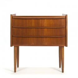 Teak small vintage chest of drawers with raised edge