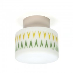 Vintage milk glass ceiling lamp with yellow / green detail