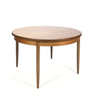 Ronde vintage teakhouten uitschuifbare eettafel