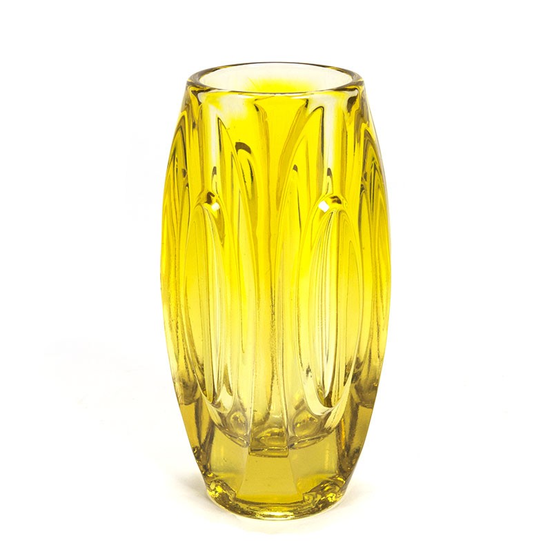 Vintage yellow glass vase design Rudolf Schrötter Retro