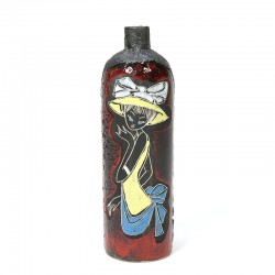 Earthenware vintage vase with an image of a lady