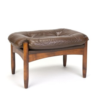 Deense bruin leren vintage poef of hocker