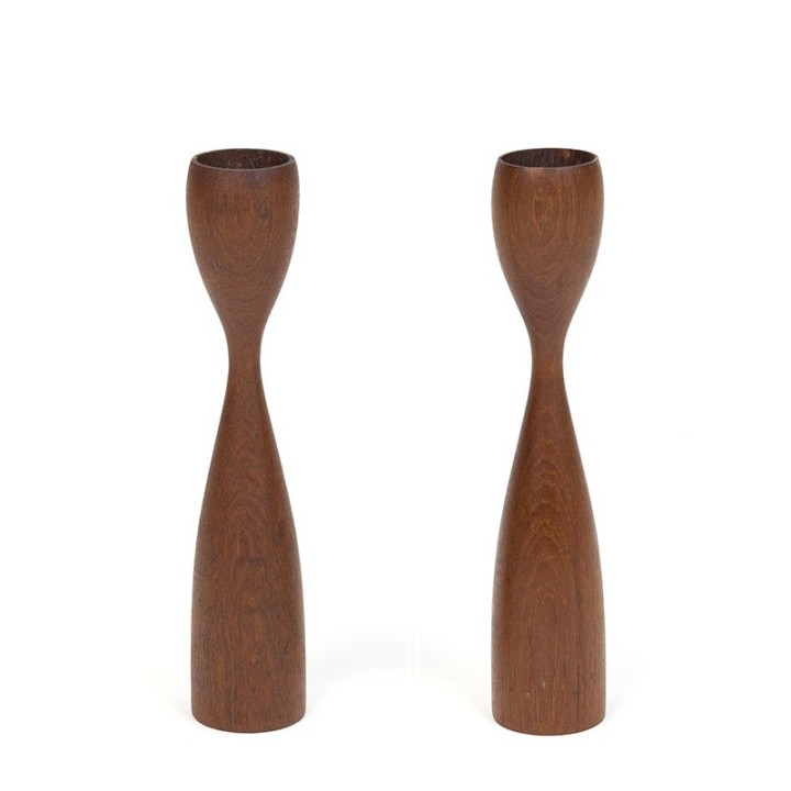 Set of Danish teak vintage candleholders