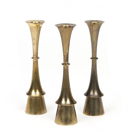 Danish vintage brass set of 3 Hyslop candleholders