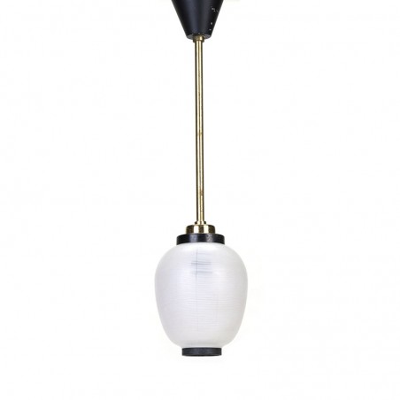 Glass vintage hanging lamp with brass and black detail