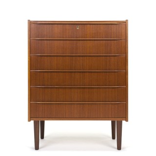 Deense vintage ladekast met 6 lades in teakhout