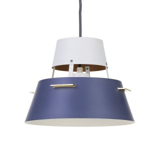 Kleine Deense vintage metalen hanglamp in grijs en wit