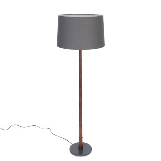 Deense teakhouten vintage vloerlamp met grijze kap