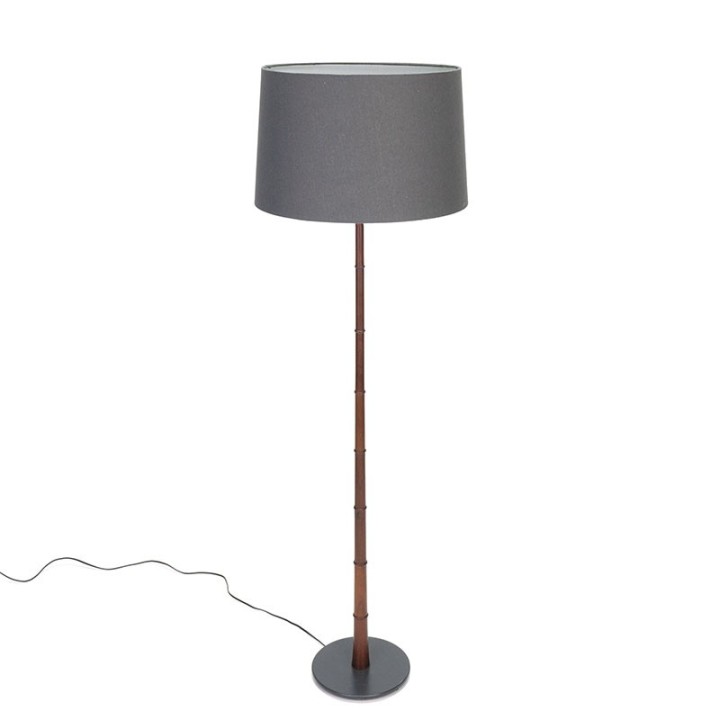 Deense teakhouten vintage vloerlamp met grijze kap