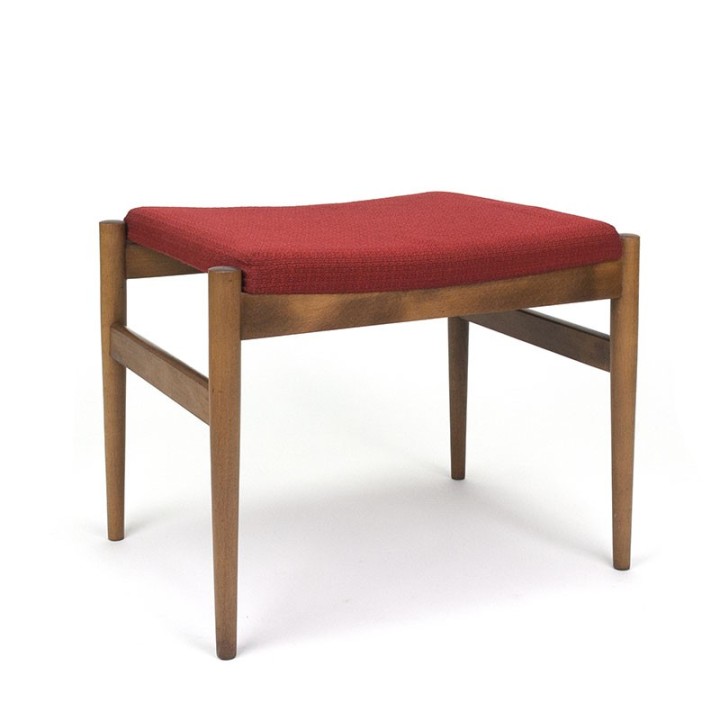 Deense vintage hocker met rode stof