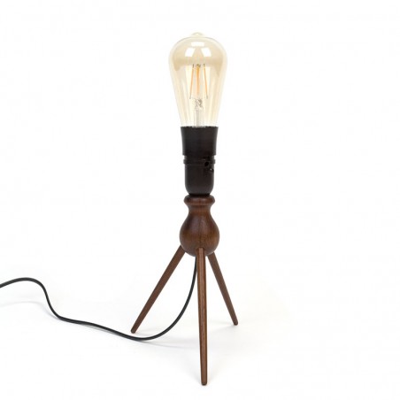 Teak vintage table lamp on 3 legs