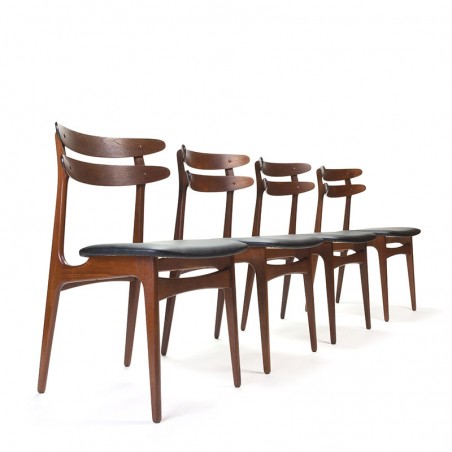 Set van 4 Deense stijlvolle teakhouten vintage stoelen