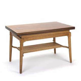 Deense vintage salon- en eettafel uitklapbaar in teak en eiken