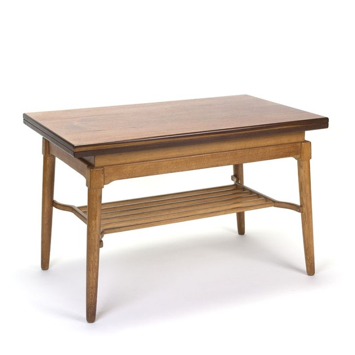Deense vintage salon- en eettafel uitklapbaar in teak en eiken