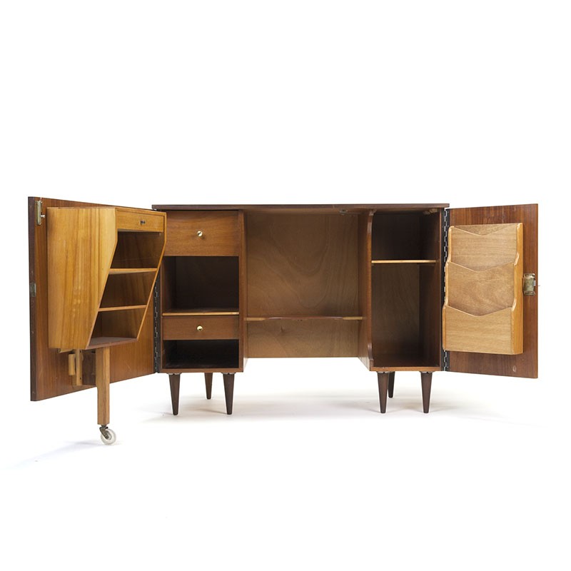 Teak vintage fold-out desk cabinet