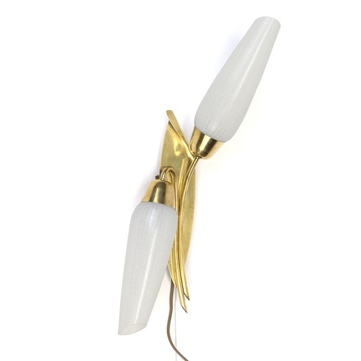 Vintage wall lamp fifties brass and glass