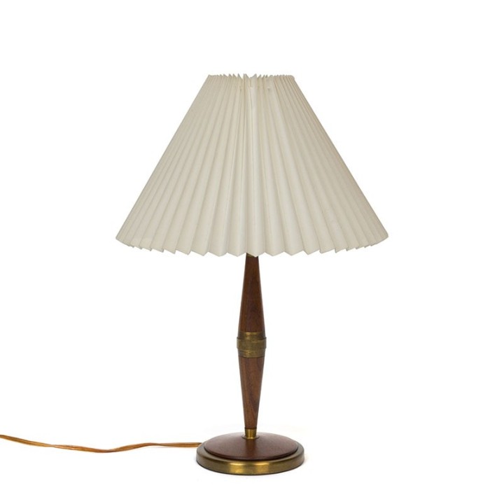Danish vintage table lamp with base in teak and brass