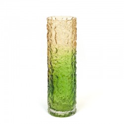 Scandinavische vintage vaas in oker/ groen glas