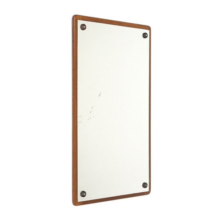 Rechthoekig model vintage spiegel met teakhouten lijst