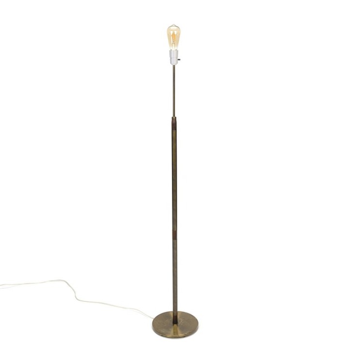 Danish vintage brass floor lamp with rosewood detail