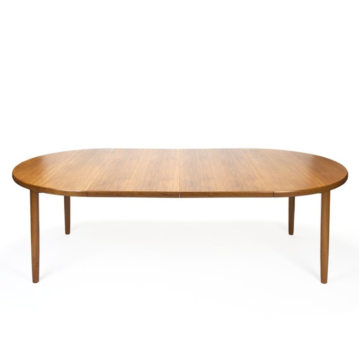Danish teak round vintage dining table with 2 extra sheets