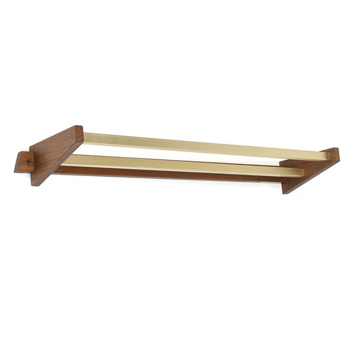 Zweeds vintage handdoekrek in teak en messing